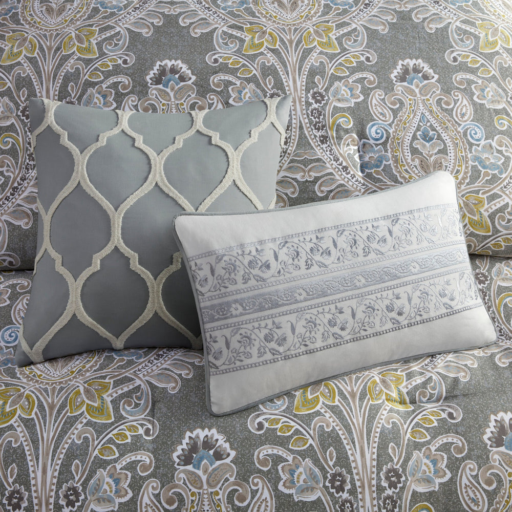 6 Piece Cotton Comforter Set Grey Full Media 10