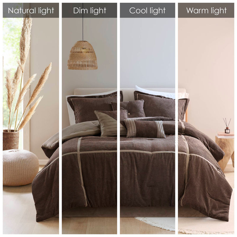 7 Piece Micro Corduroy Comforter Set Brown Cal King