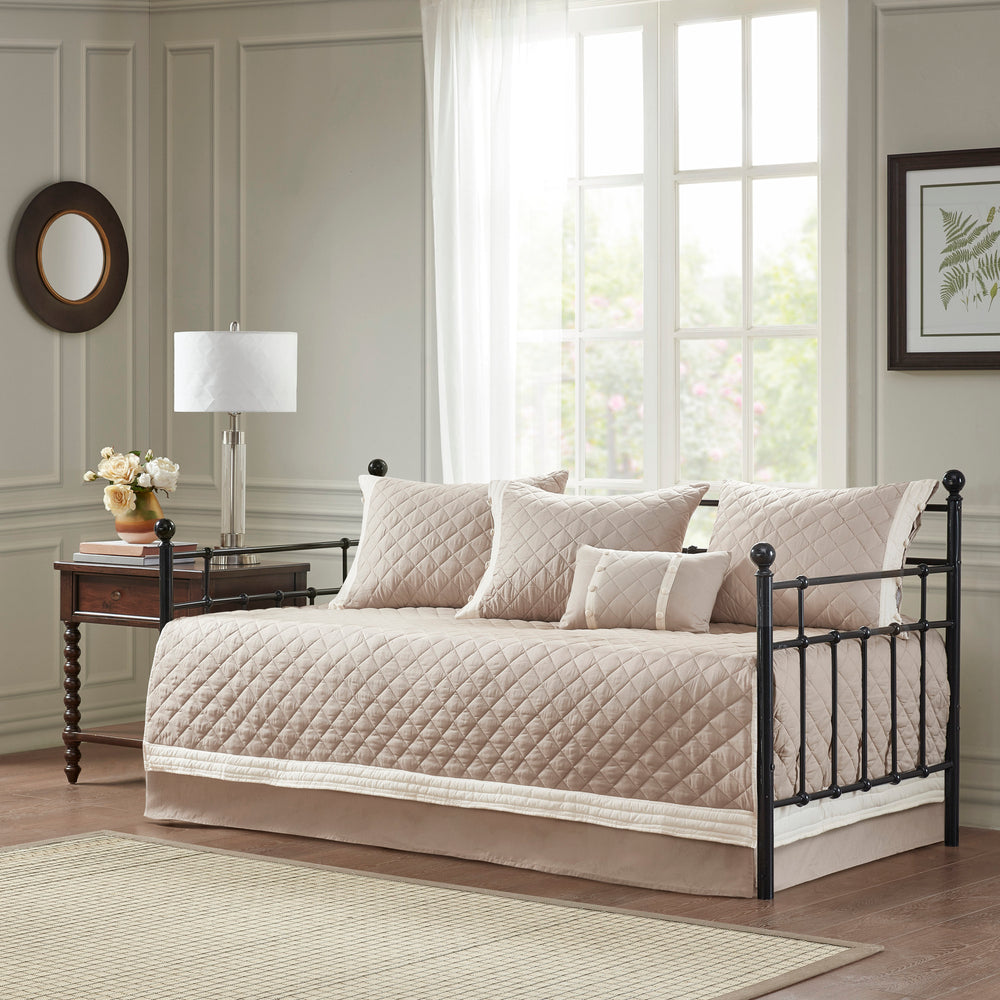 6 Piece Cotton Daybed Cover Set Khaki Daybed Media 1