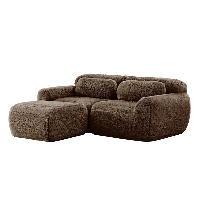 L Shaped Sofa With Chaise Soft Fluffy Plush Fabric For Cozy Living Room And Home Lounge