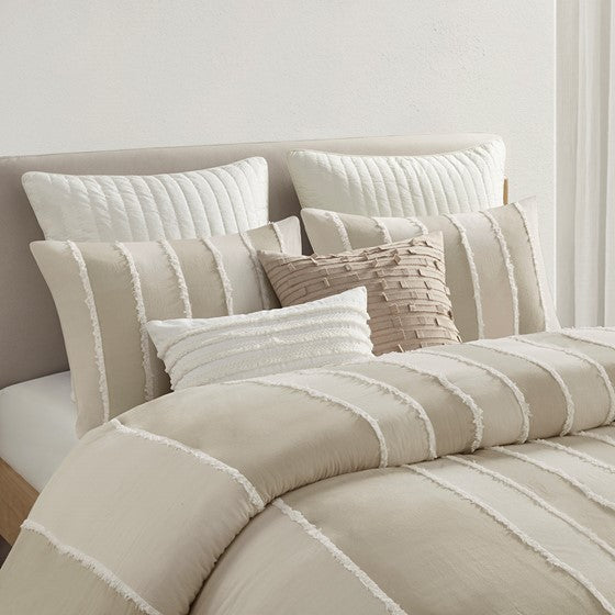 Full/Queen 3 Piece Striped Cotton Duvet Cover Set Media 3
