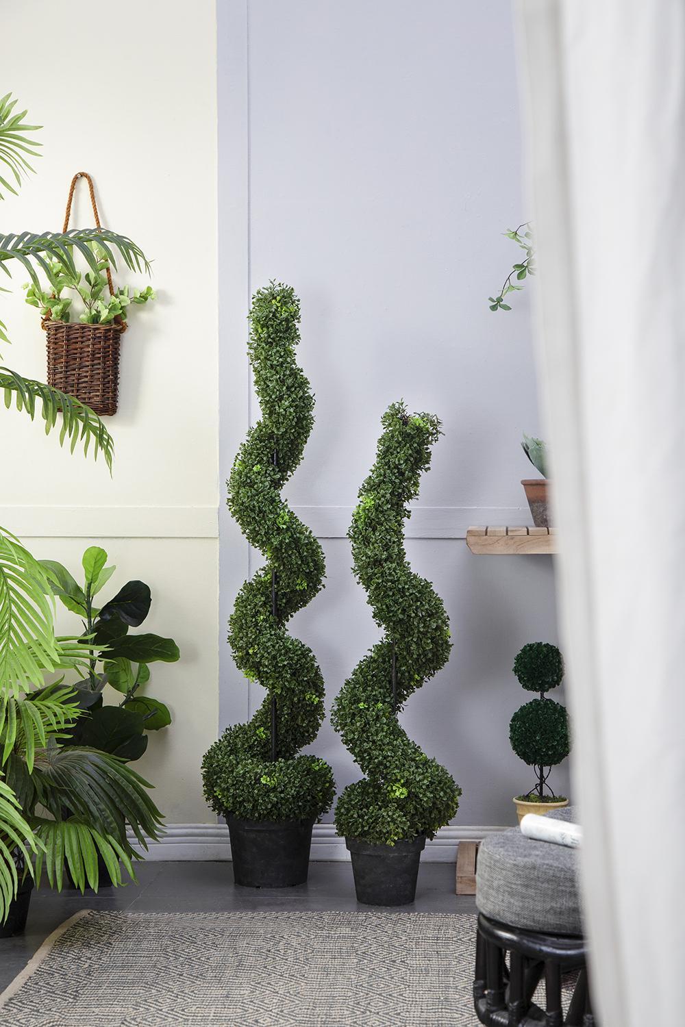 9.5x9.5x48' Tall Artificial Spiral Boxwood Topiary in Pot Media 7