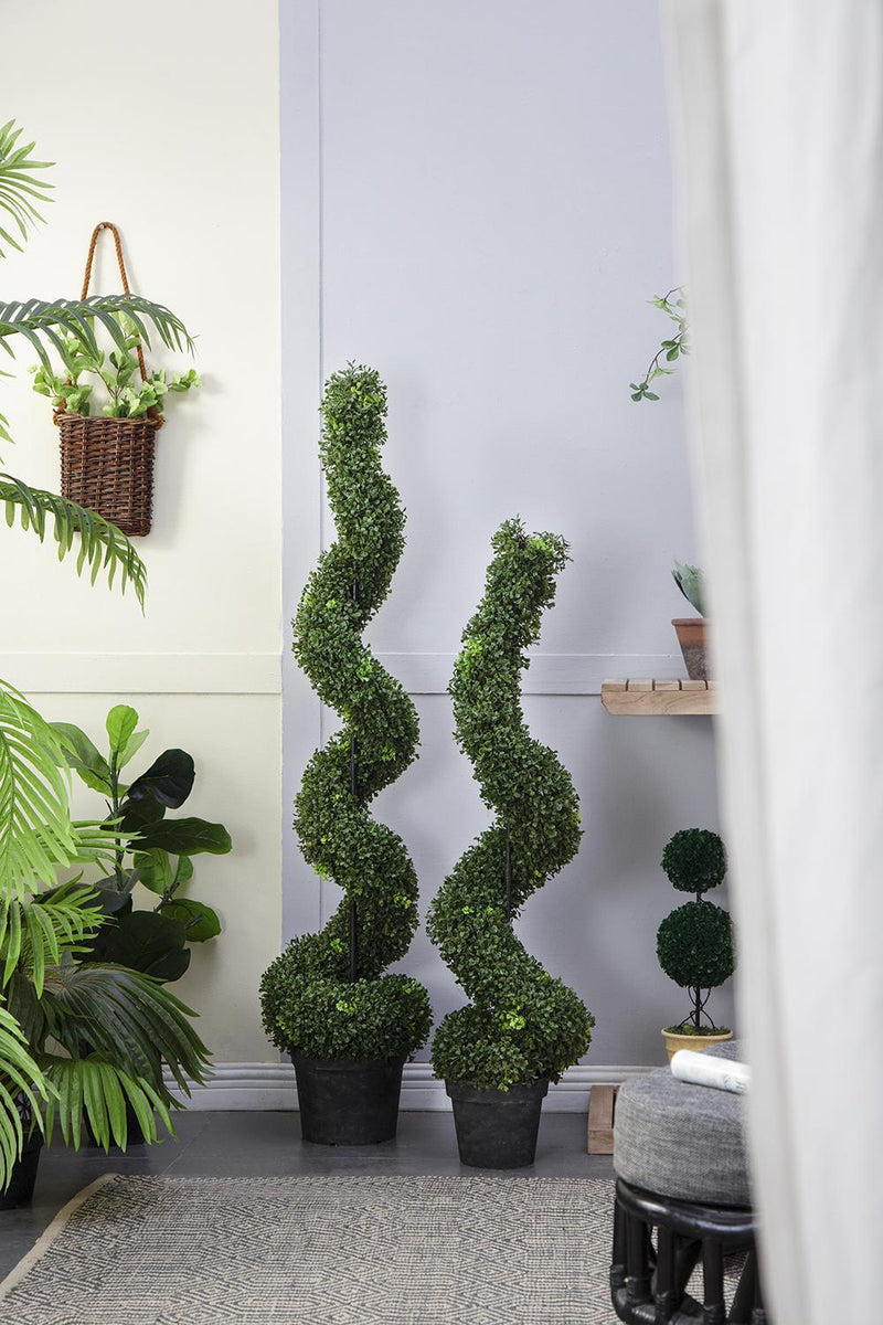 9.5x9.5x48' Tall Artificial Spiral Boxwood Topiary in Pot
