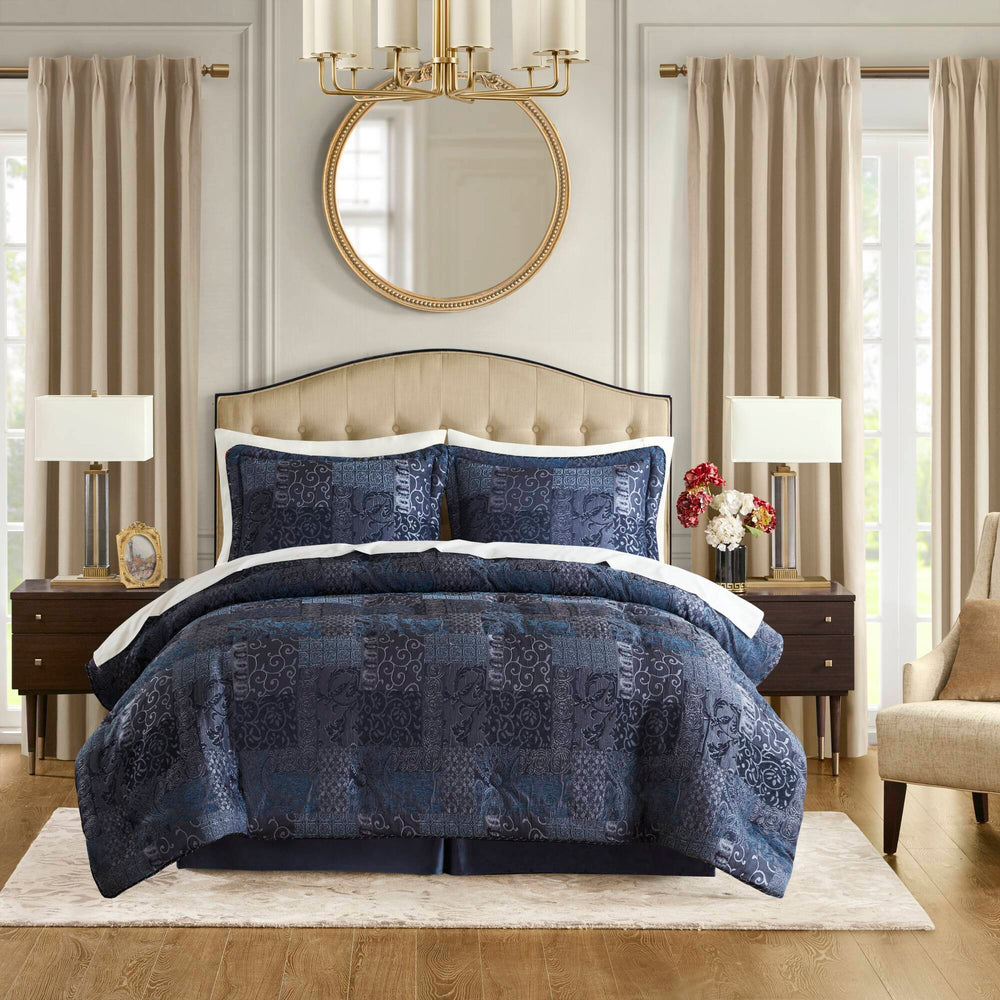 4 PCS Queen Comforter Set Navy Media 7