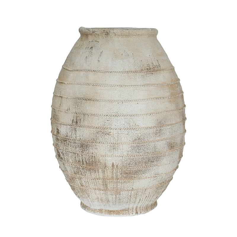 22.4x22.4x30.5' Large Magnesium Flower Pot with Weathered White Finish and Ridged Texture