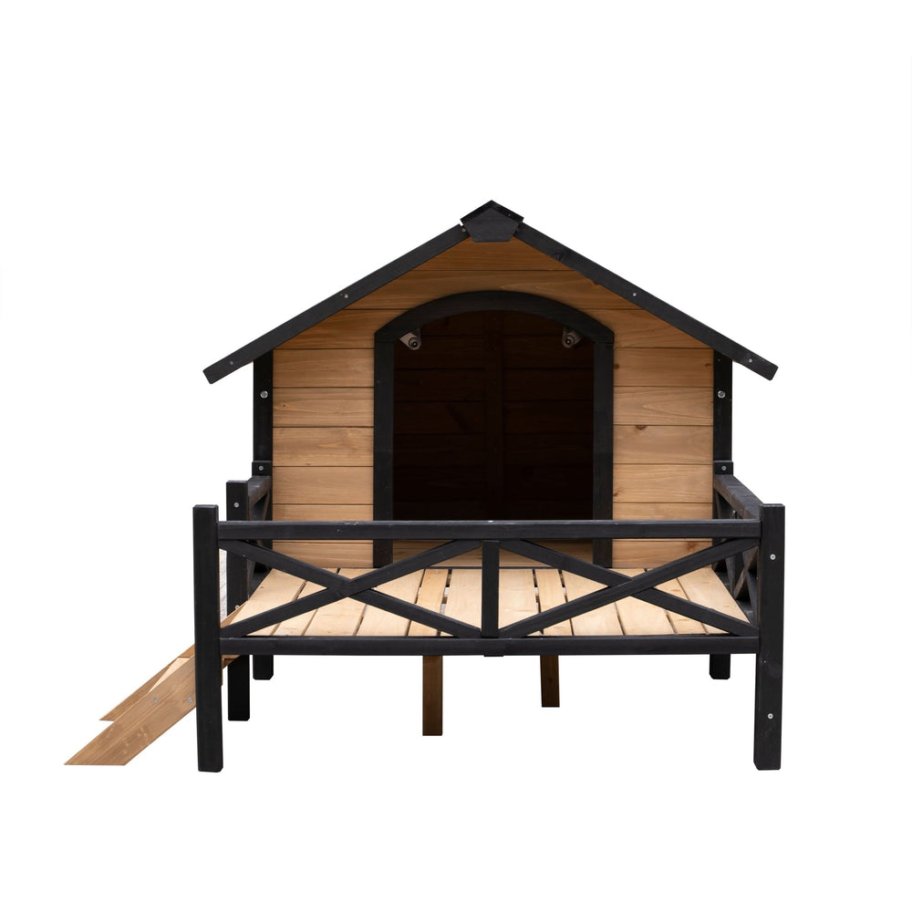 Outdoor Large Wooden Cabin House Style Wooden Dog Kennel with Porch Media 8