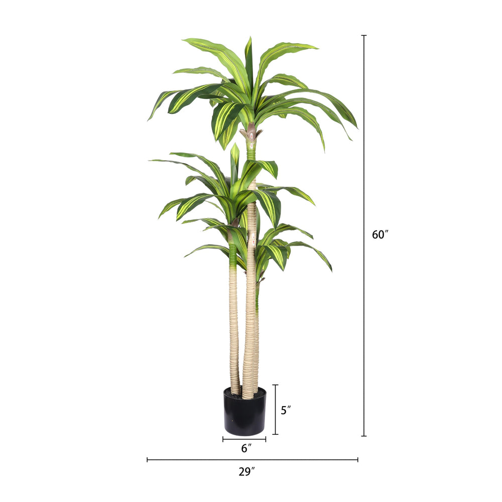 5' Artificial Dracaena Tree with Black Plastic Pot, 1pc/set Media 5