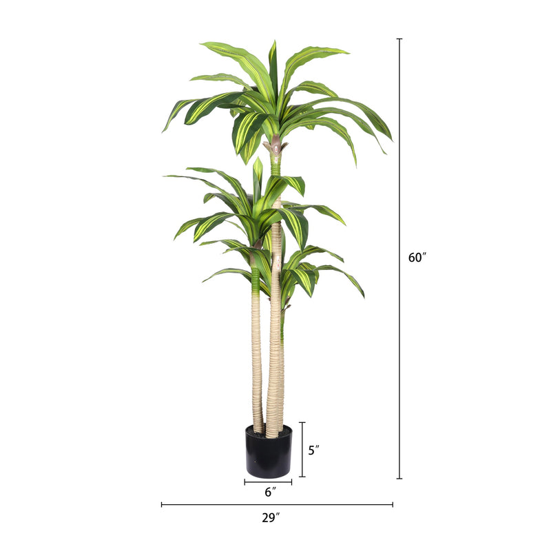 5' Artificial Dracaena Tree with Black Plastic Pot, 1pc/set
