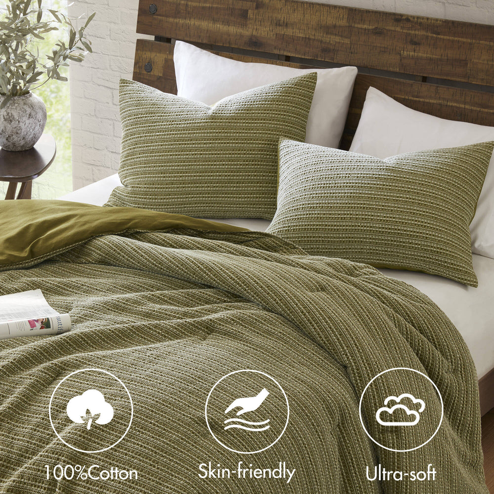 3PCS Full/Queen Waffle Washed Comforter Set Media 3