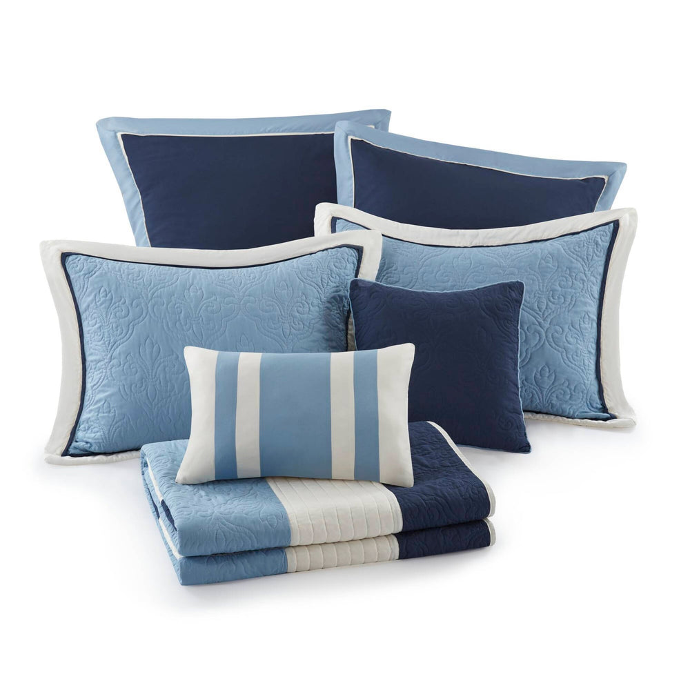 7-Piece King/Cal King 7 Piece Quilt Set with Euro Shams and Throw Pillows,Navy Media 12