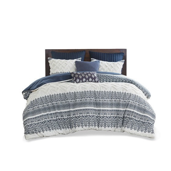 Full/Queen 3 Piece Cotton Duvet Cover Set with Chenille Tufting Media 17