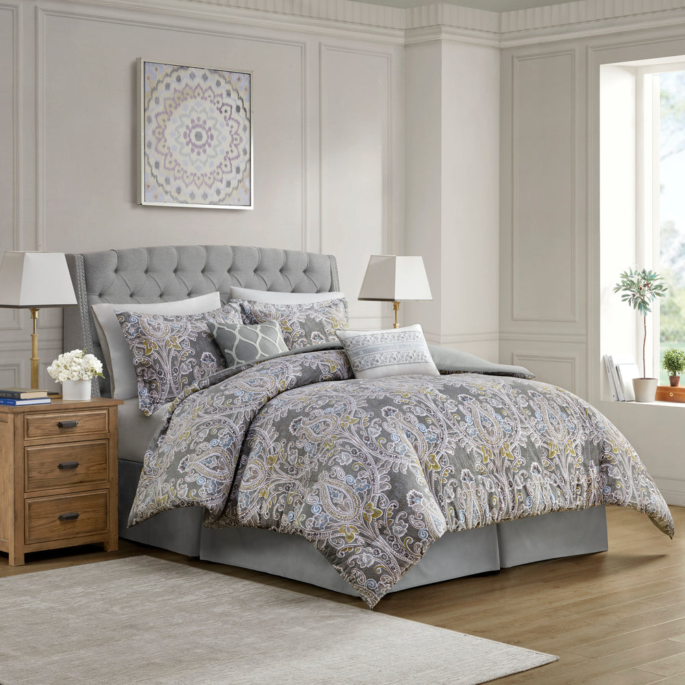 6 Piece Cotton Comforter Set Grey Full Media 1