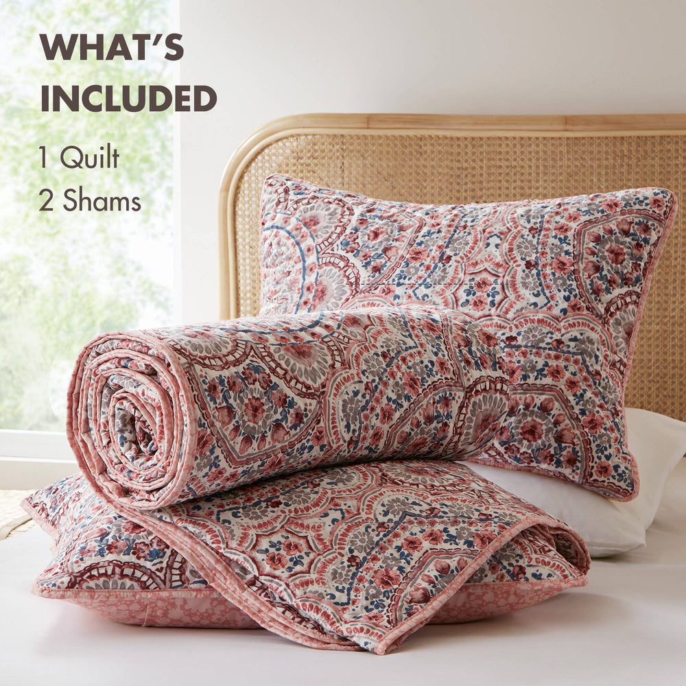 3-Piece King Boho Floral Reversible Quilt Media 9