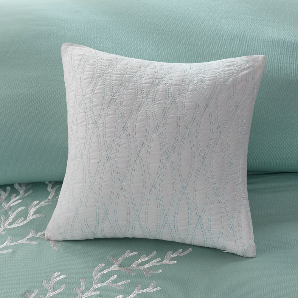 Oversized Cotton Jacquard Comforter Set Aqua Twin Media 9