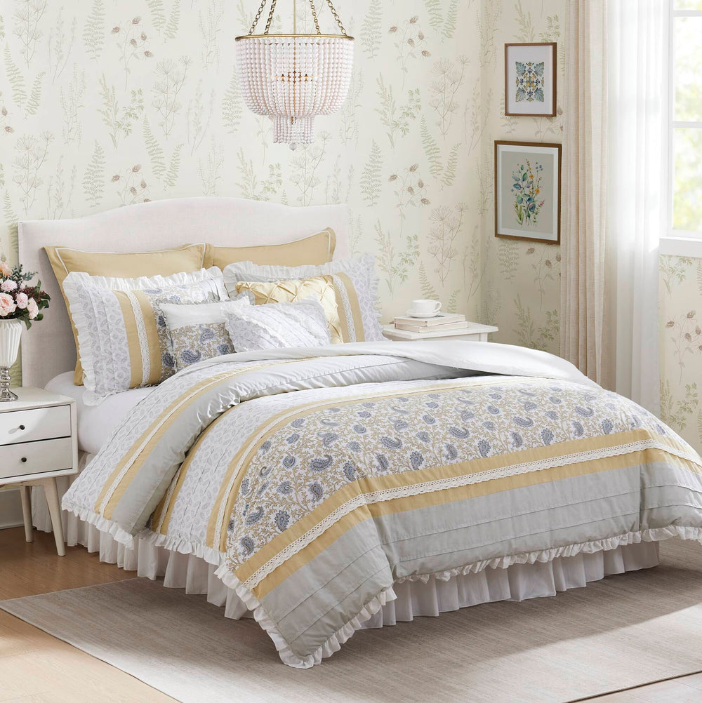 9 Piece Cotton Percale Comforter Set Yellow Queen Media 1
