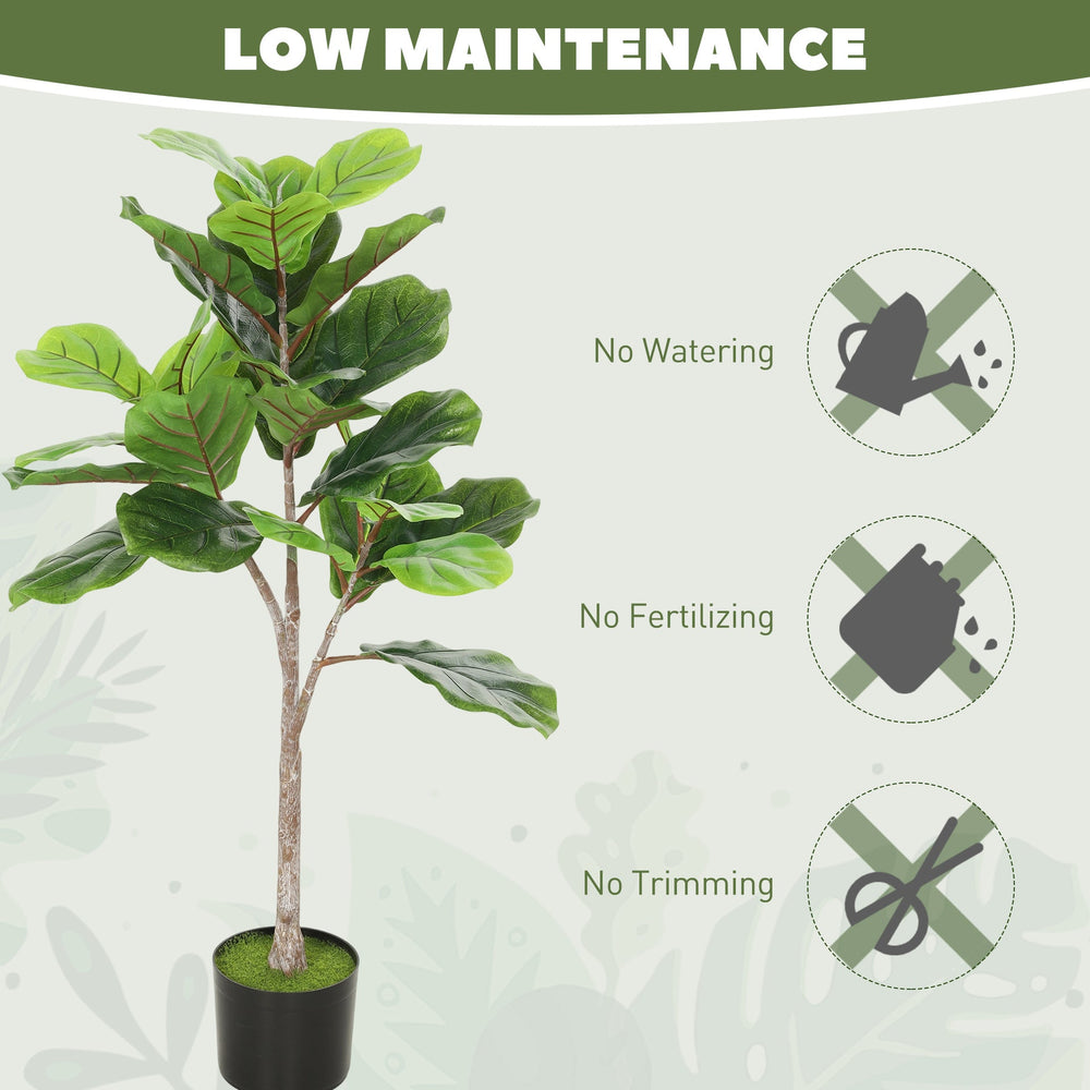HOMCOM Fake Plant, Artificial Fiddle Leaf Fig Tree, Potted Plant with 28 PEVA Leaves and Flocked Soil, Green Media 6