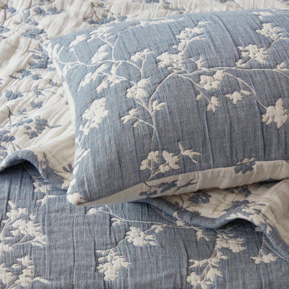 3 Pieces King Jacquard Cotton Gauze Quilt Set,Blue Media 2