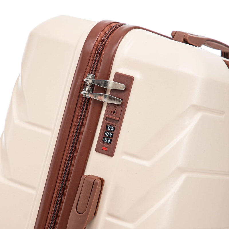 Abs Luggage Set 20 24 28 Inches 3 Piece Beige Durable Spinner Wheels & Combination Lock