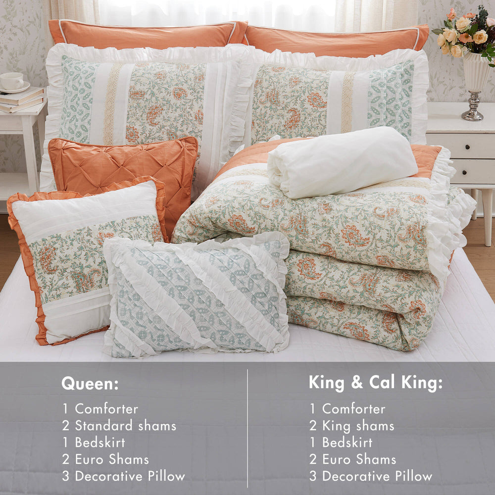 9 Piece Cotton Percale Comforter Set Coral Queen Media 3