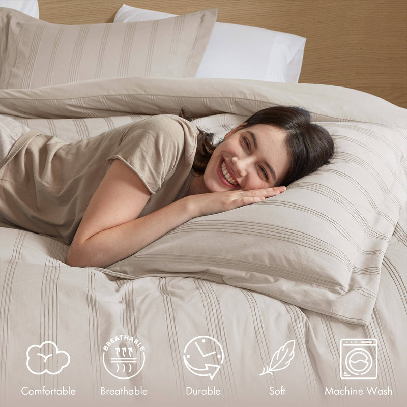 3-Piece King Woven Striped Duvet Set