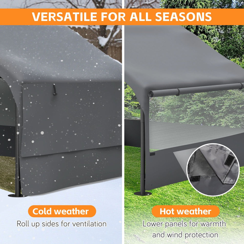 Extra Large Outdoor Dog House Tent with 3-Sided Mesh Windows, Breathable Sun Rain Cover Pet Shelter with Canopy and Ground Stakes for Dogs, Cats, Livestock – 4' x 4' x 3.3', Gray Media 5