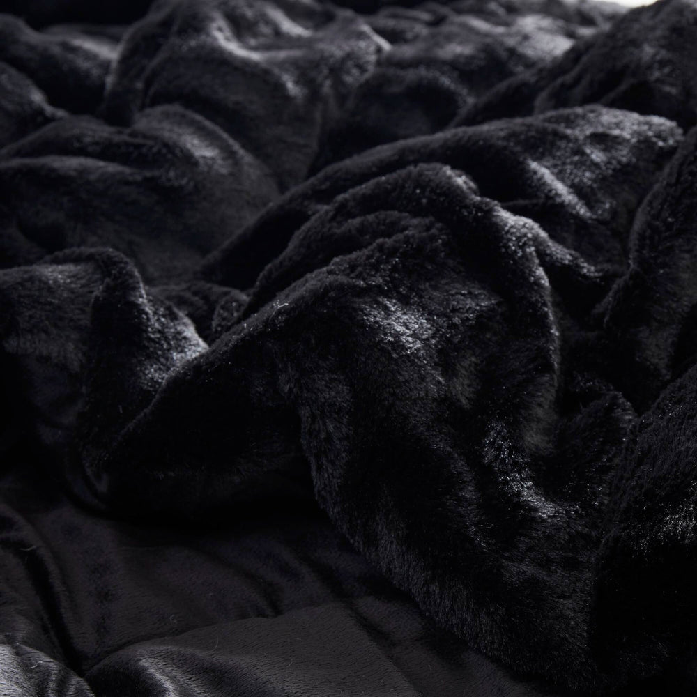 3 PCS King/Cal King Solid Faux Fur Comforter Mini Set Black Media 14