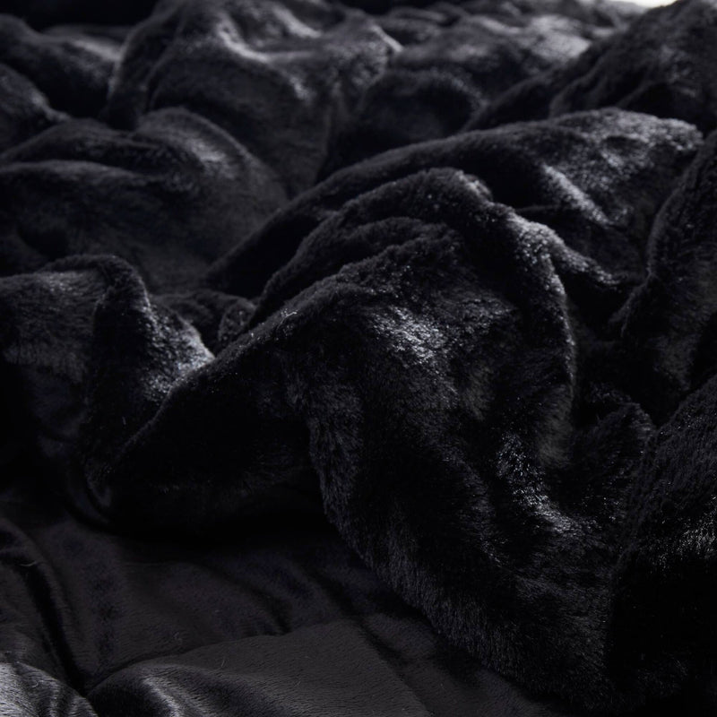 3 PCS King/Cal King Solid Faux Fur Comforter Mini Set Black