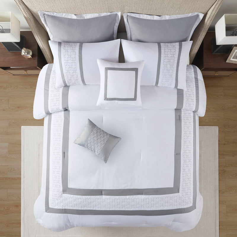 8 Piece Embroidered Comforter Set White Cal King