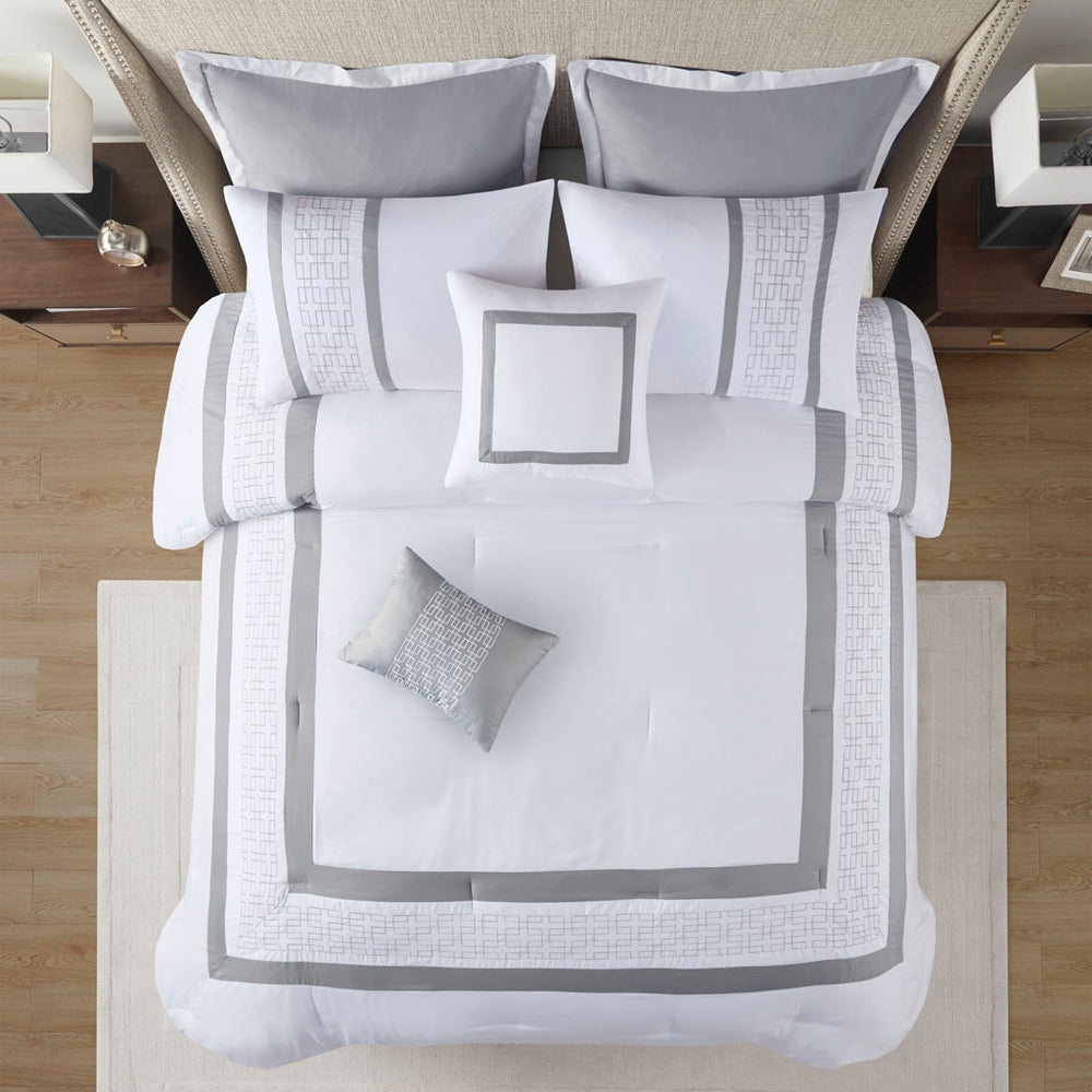 8 Piece Embroidered Comforter Set White King Media 8