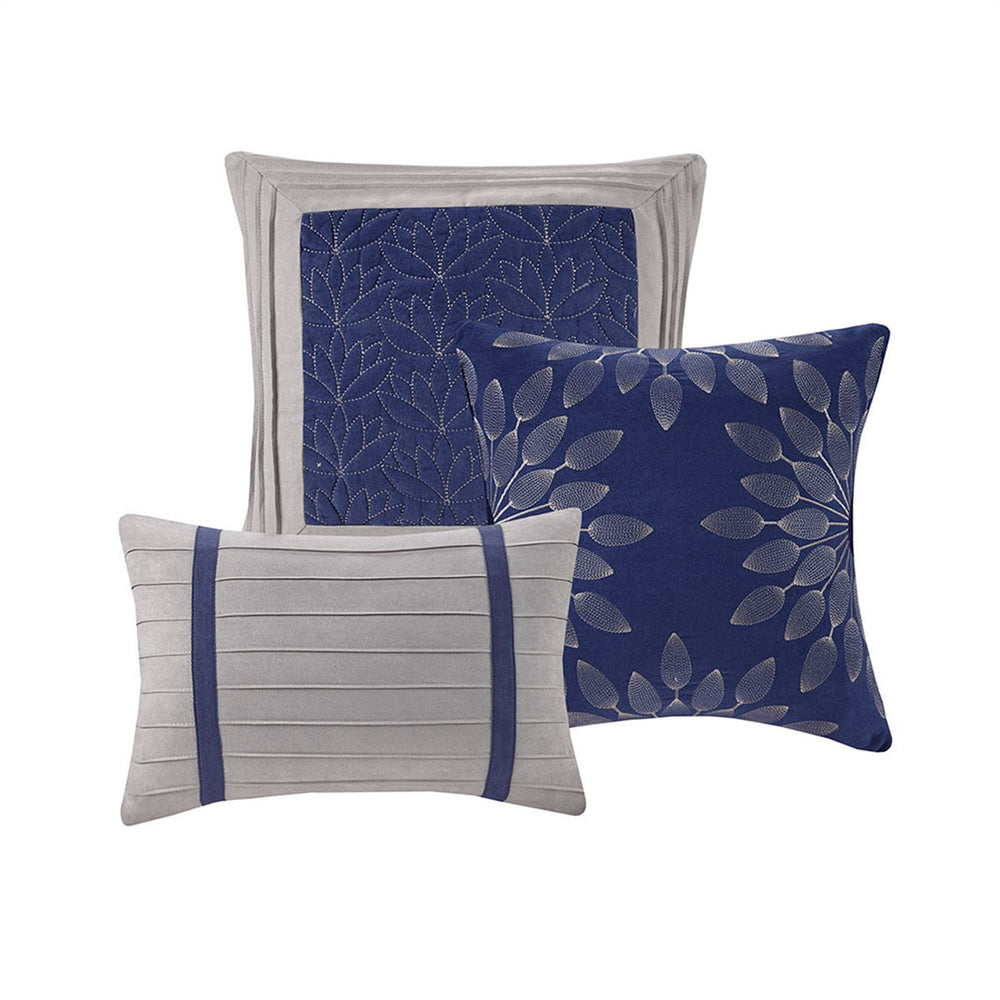7 PC Pieced Faux Suede Comforter Set Blue Cal King Media 12