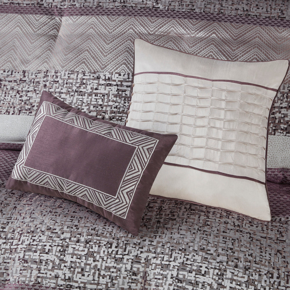 7 Piece Jacquard Comforter Set Purple Queen Media 5