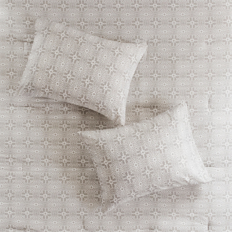 6 Piece Embroidered Cotton Reversible Comforter Set Ivory Full/Queen