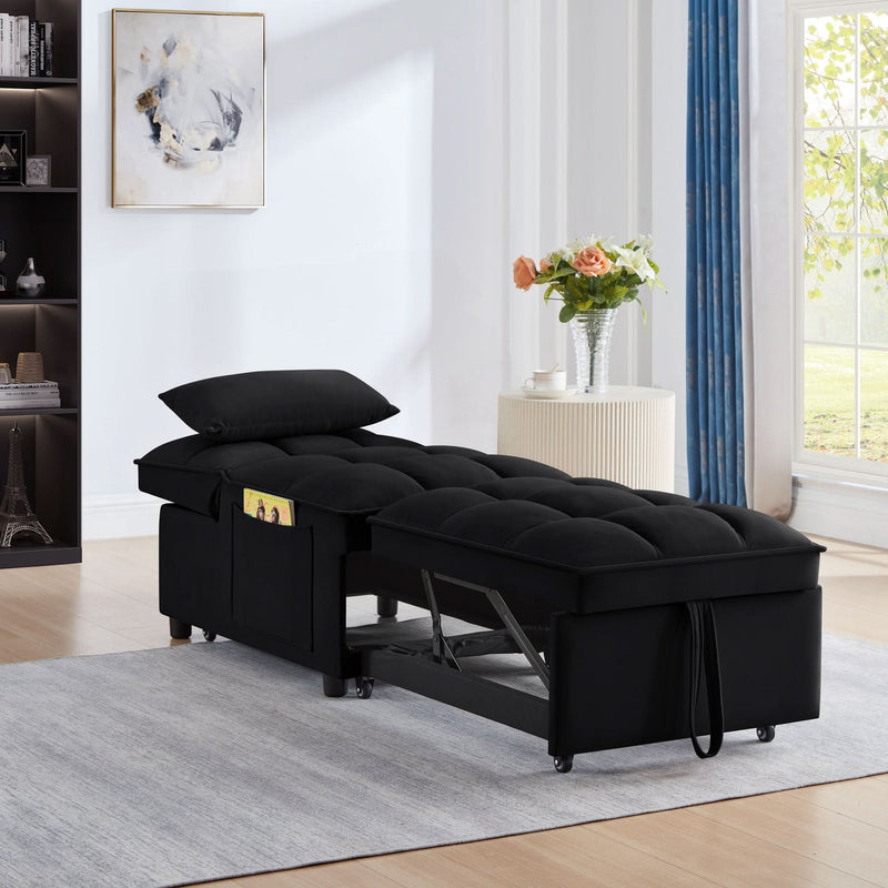 Velvet Sofa Bed Convertible Chaise Lounge Black Living Room American Design