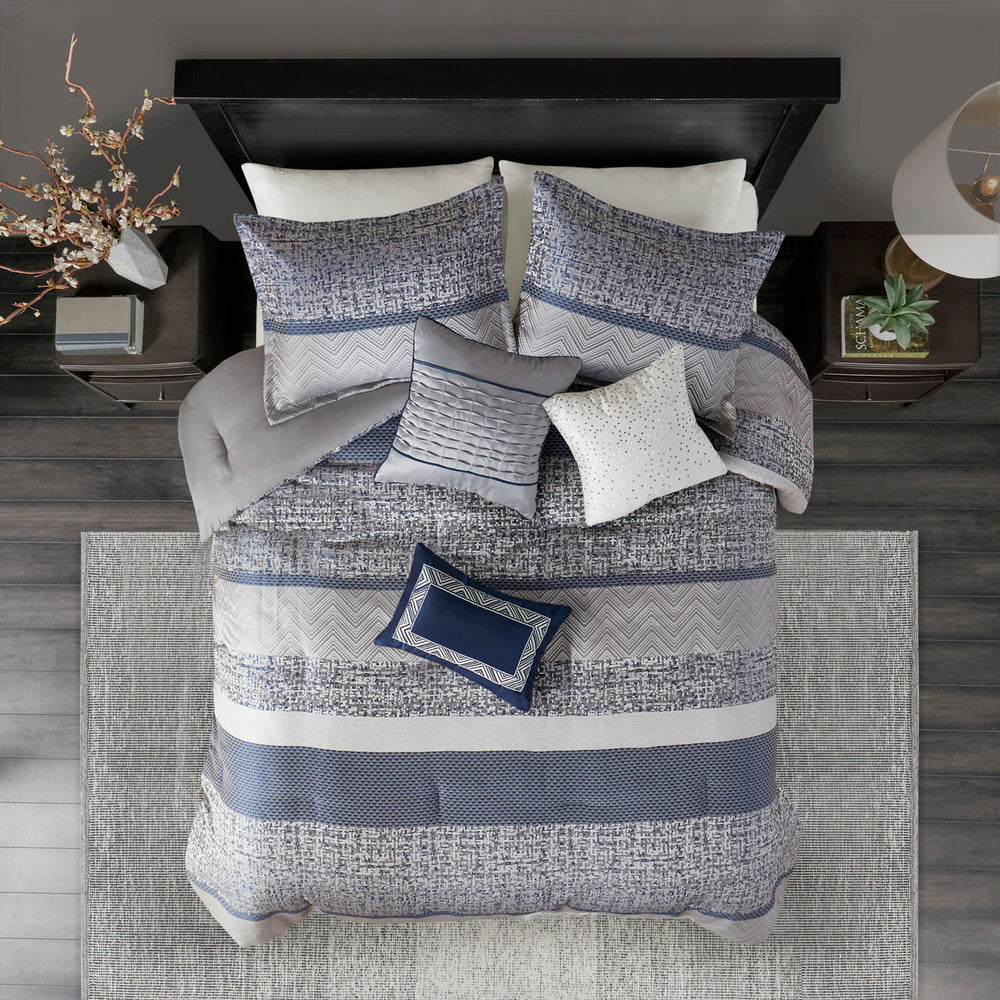 7 Piece Jacquard Comforter Set Navy King Media 5
