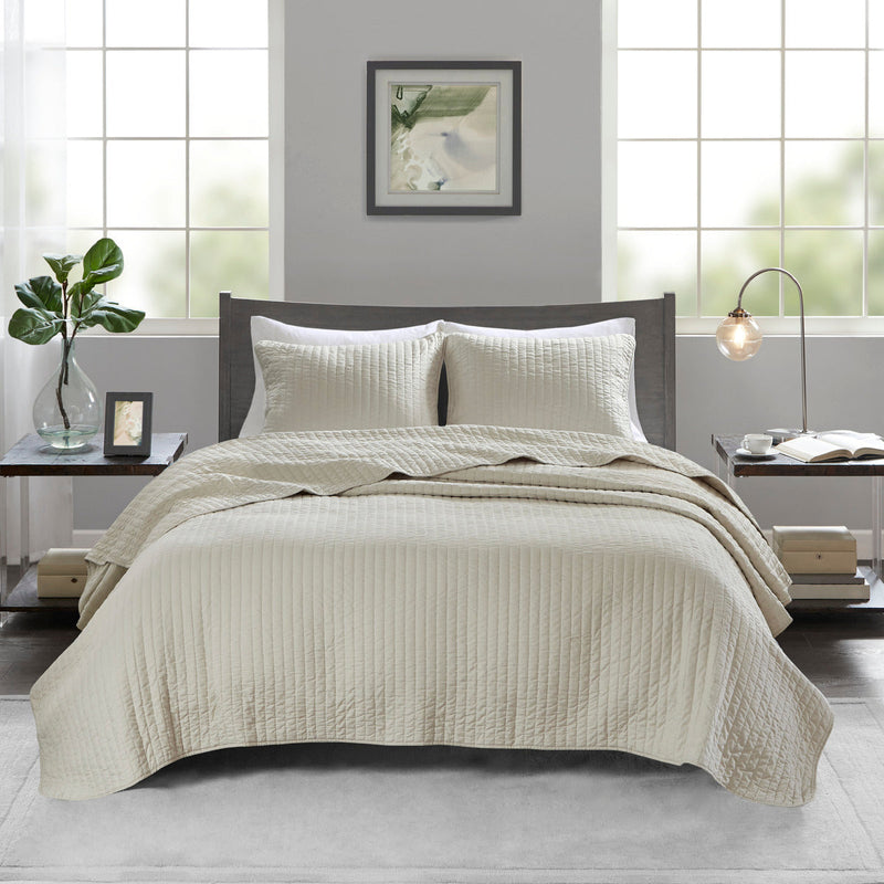 3 Piece Quilt Set Cream King/Cal King