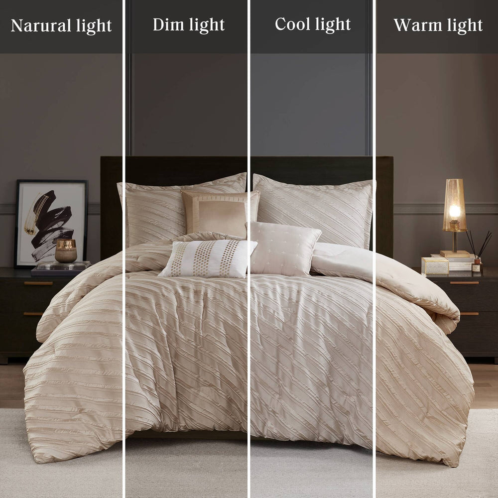 7 PCS Queen Comforter Set Beige Media 12