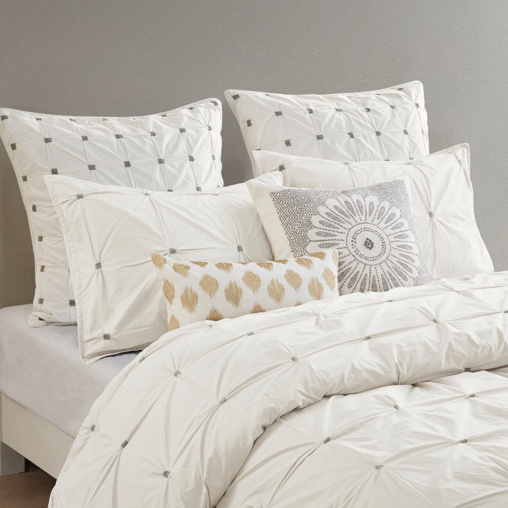 King/Cal King 3 Piece Elastic Embroidered Cotton Duvet Cover Set Media 16