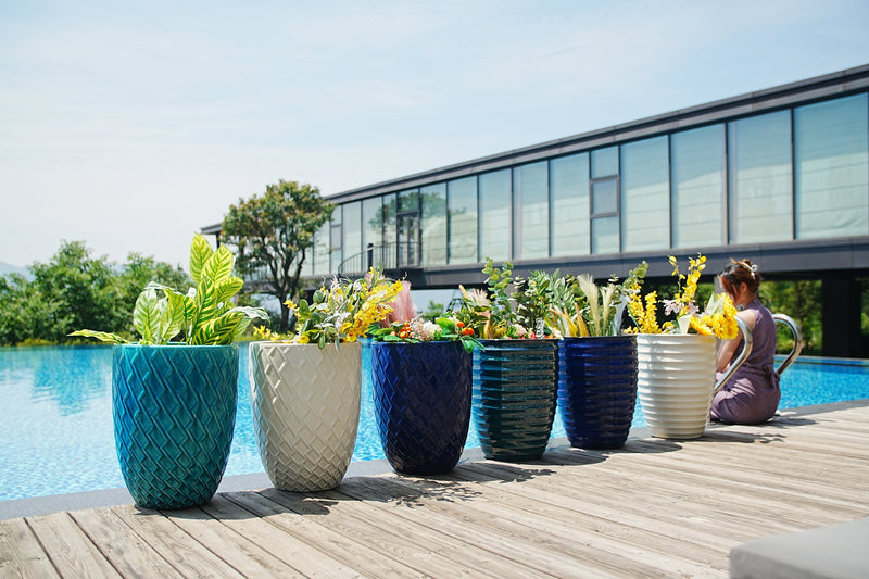 Ceramic Flowerpot, Modern Planter for Patio, Garden, Windowsill - Cyan