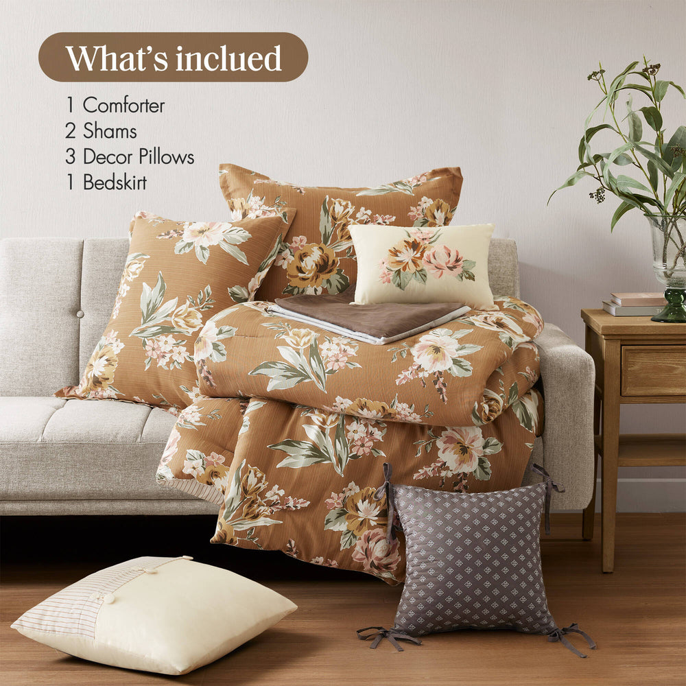7-Piece Cal King Vin  Floral Comforter Set, Terracotta Media 10