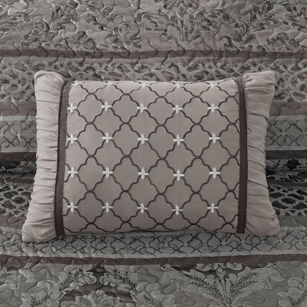 5-Piece King 5 Piece Reversible Jacquard Bedspread Set,Grey Media 8