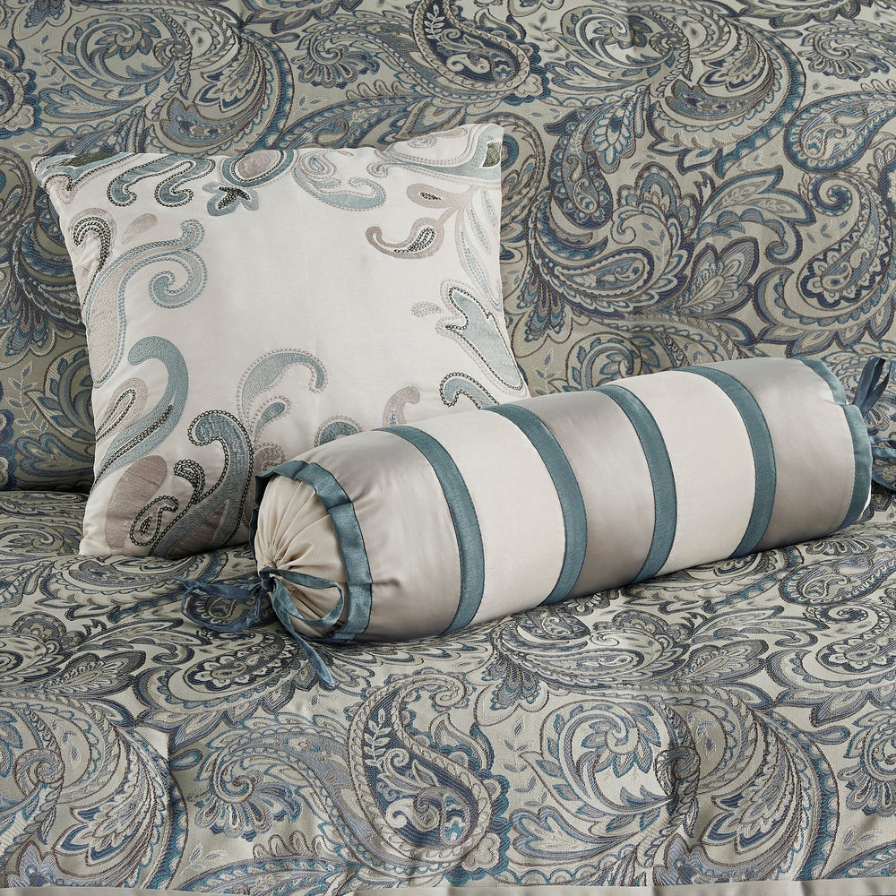 12 Piece Comforter Set with Cotton Bed Sheets Teal Queen Media 20