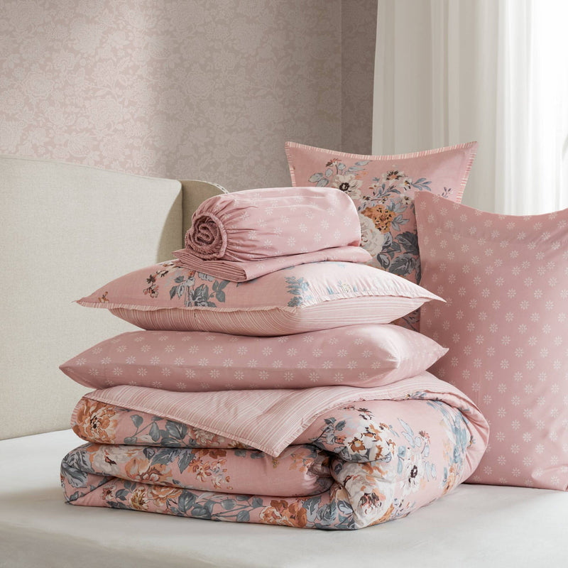 7-Piece King 7 Piece Vin -inspired Collection floral print,Pink