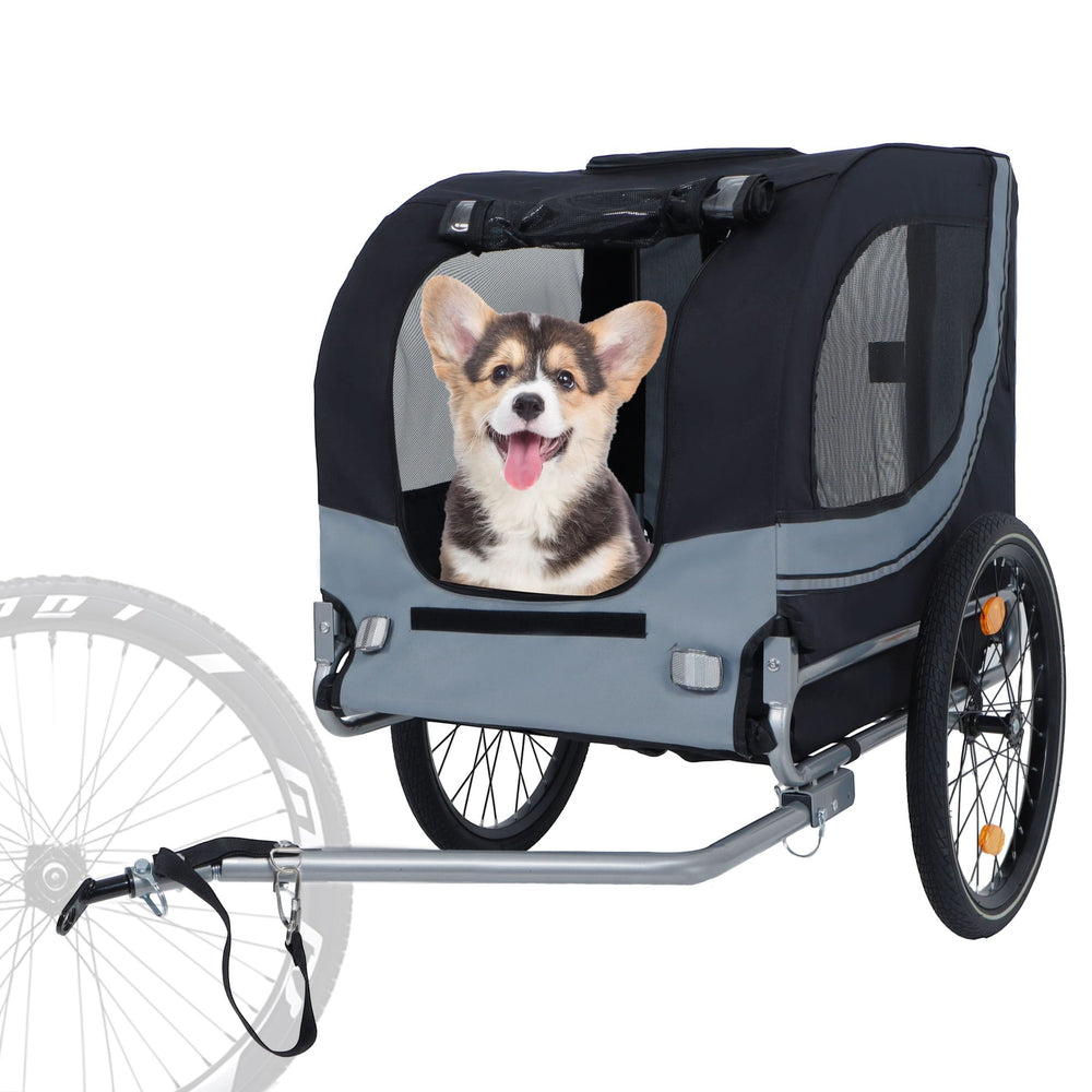 Large Folding Bike Trailer for Dogs – 66LB Capacity All-Terrain Pet Carrier, Durable Steel Frame for Cycling, Jogging, Camping & Outdoor Adventures, Black- Gray Media 2