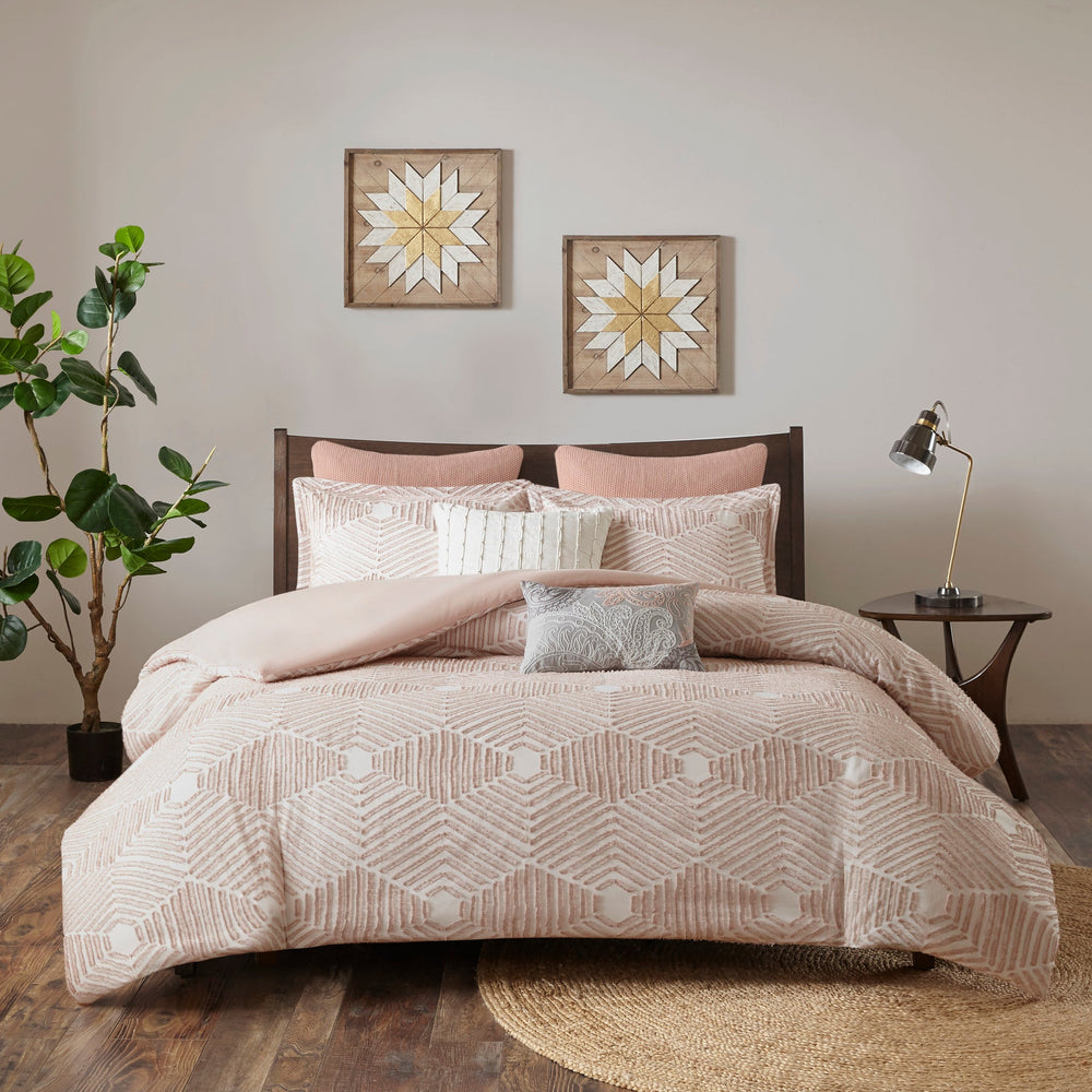 Cotton Jacquard Comforter Set Blush Full/Queen Media 2