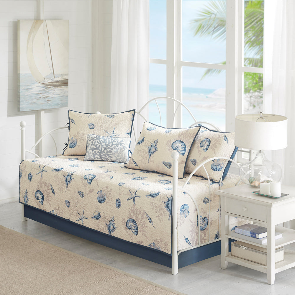 6 Piece Reversible Printed Microfiber Daybed Cover Set Blue Daybed Media 1