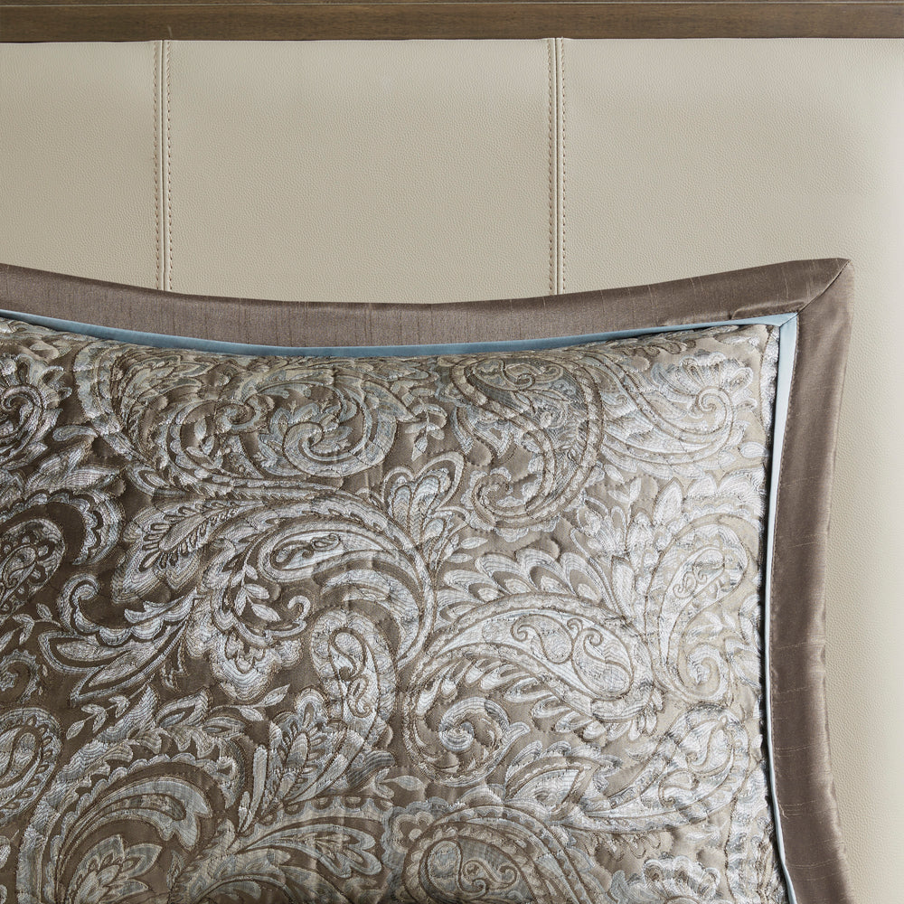 5 Piece Jacquard Bedspread Set with Throw Pillows Blue/Brown King Media 4