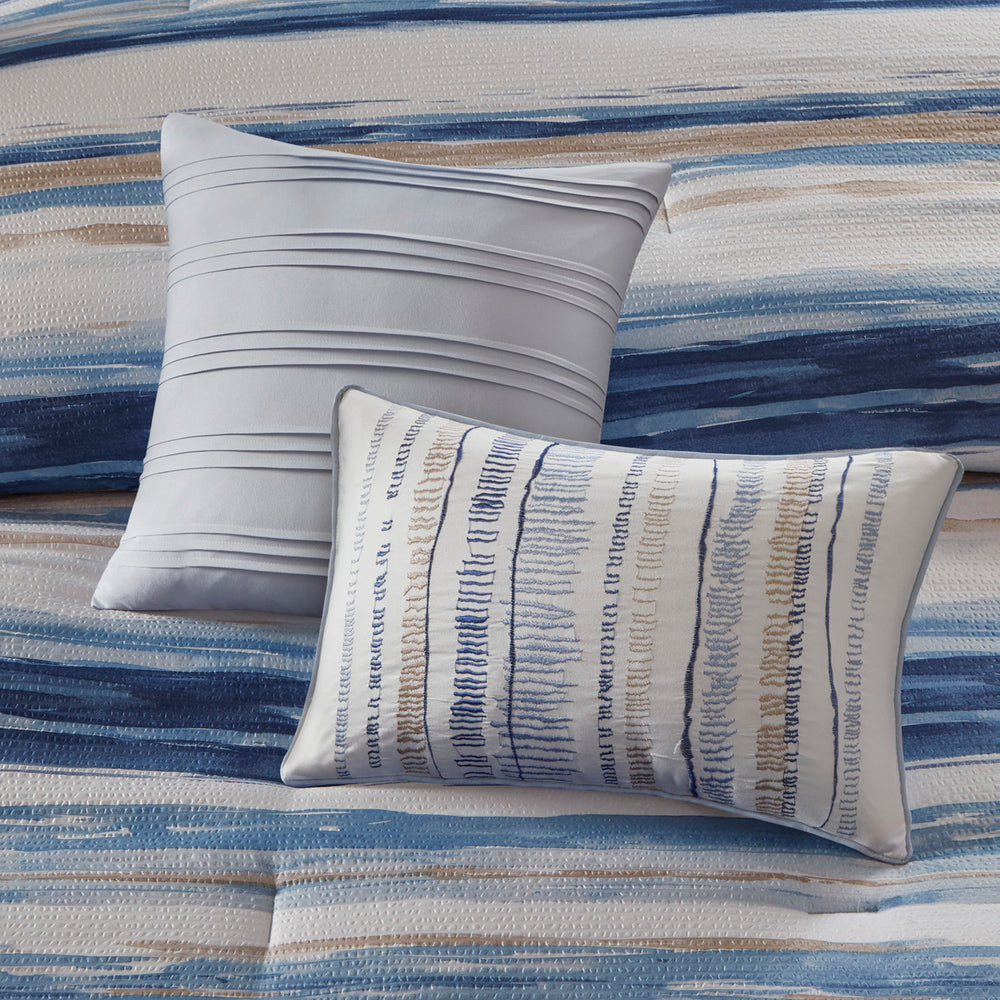 8 Piece Printed Seersucker Comforter and Quilt Set Collection Blue Full/Queen Media 18