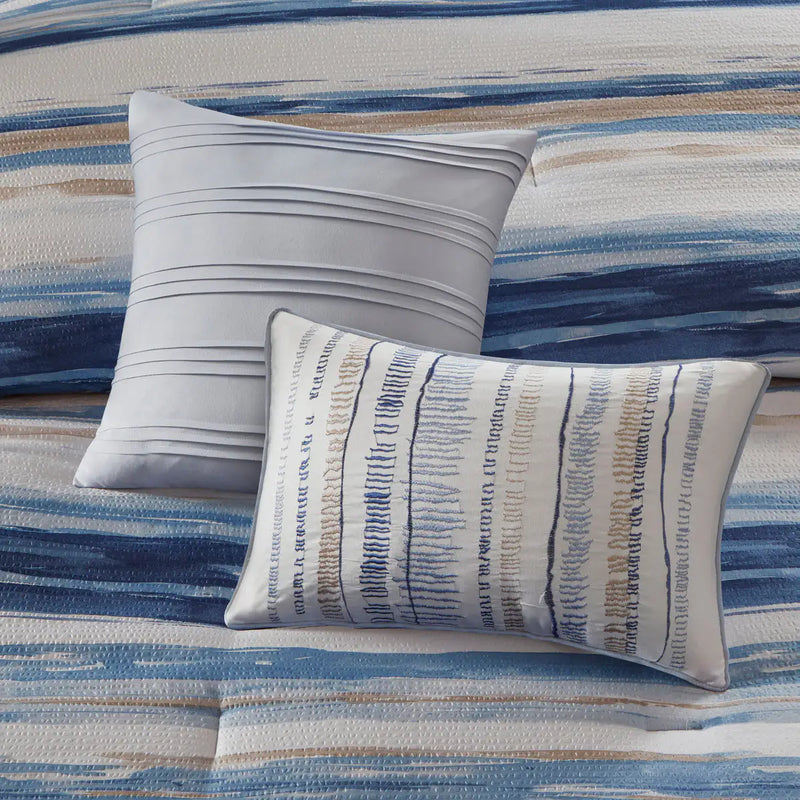 8 Piece Printed Seersucker Comforter and Quilt Set Collection