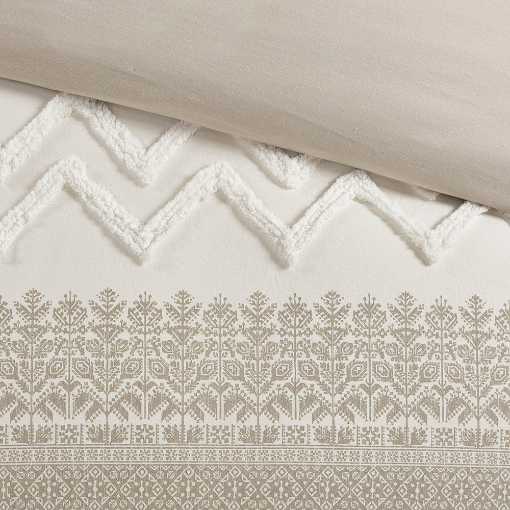 3 Piece Cotton Comforter Set with Chenille Tufting Taupe Full/Queen Media 3