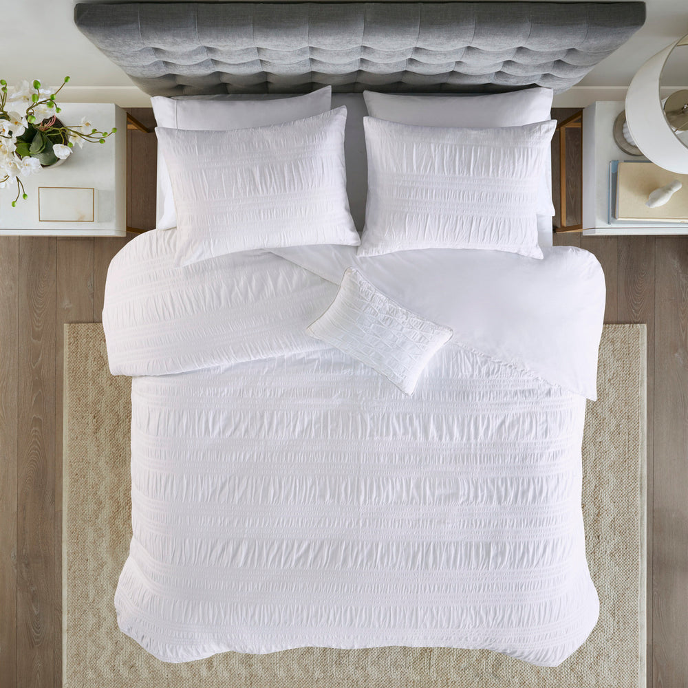 King/Cal King 4 Piece Cotton Seersucker Duvet Cover Set Media 3